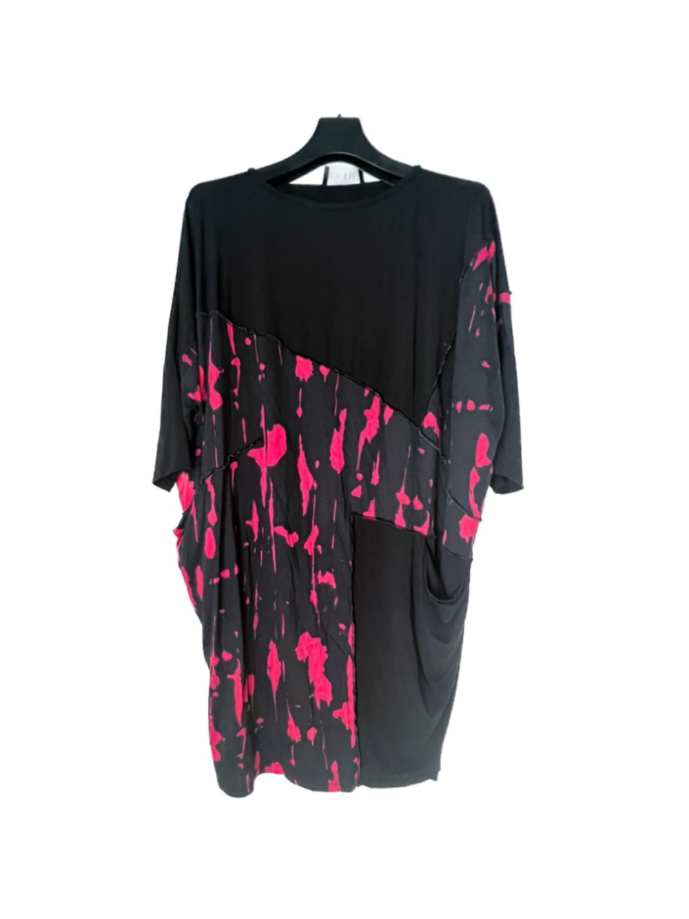 Ozai N Ku Oversize Tunic Dress Pink Splatter Print Lagenlook Art to Wear Sz 2